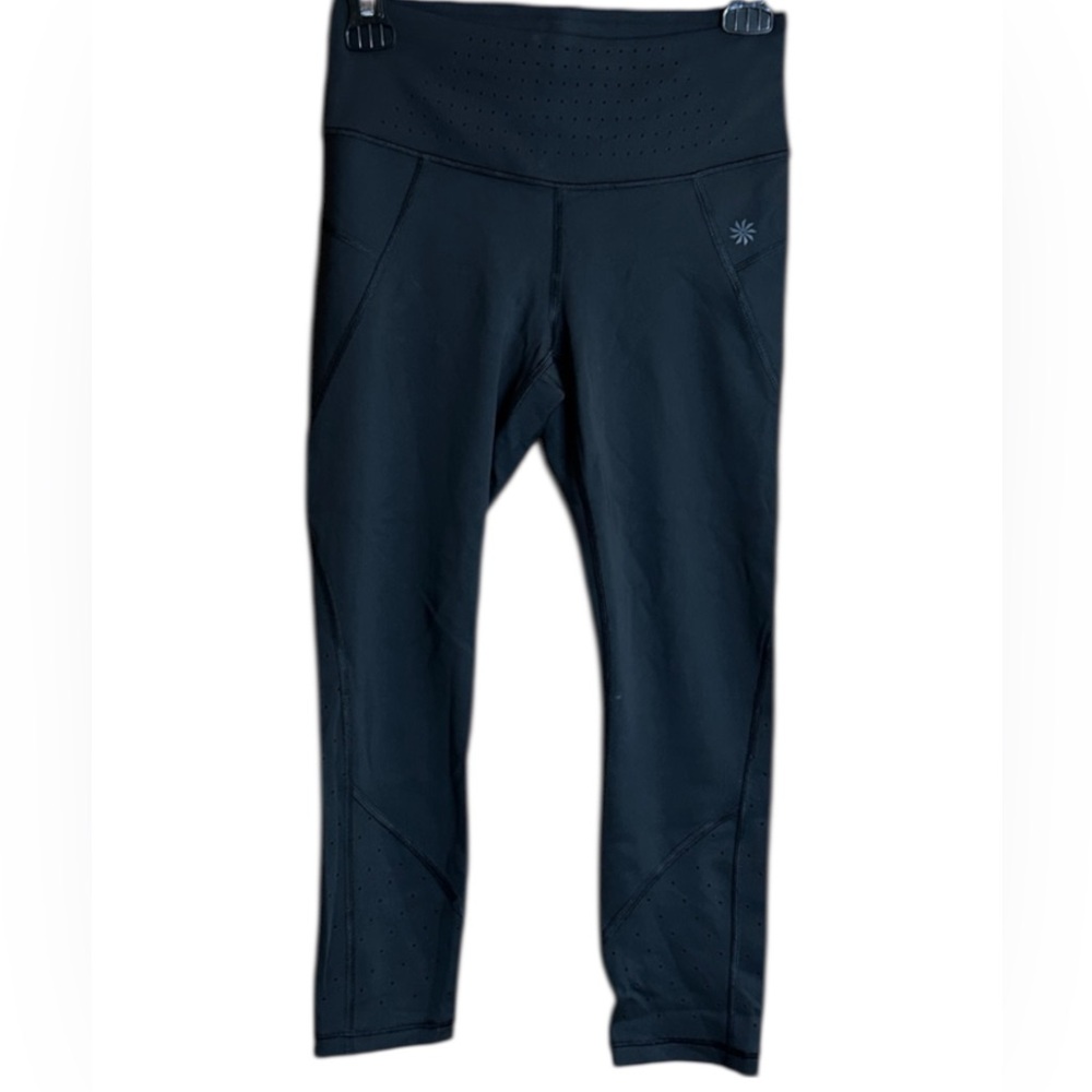Athleta Stealth TruCool Black Capri Leggings. Laser Cut Perforations. High Rise